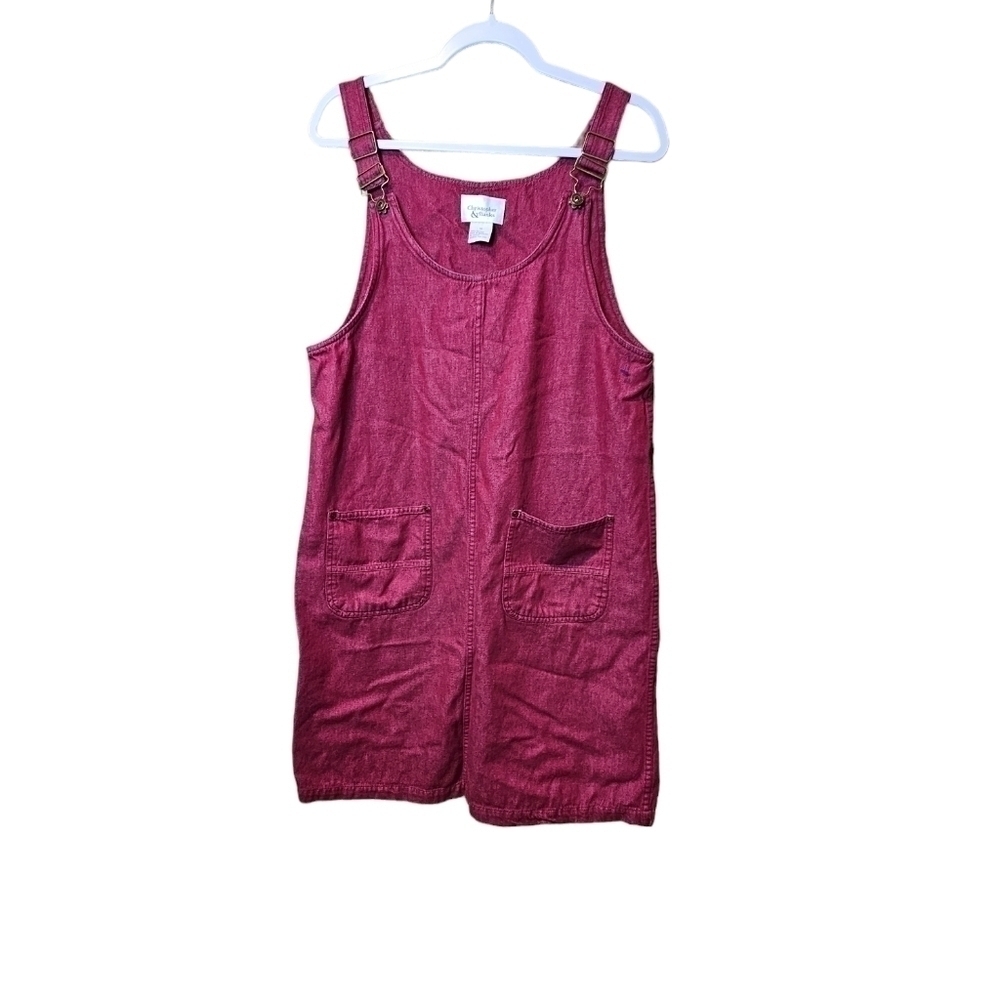 Christopher Banks red denim overall dress with pockets size medium. Cottagecore